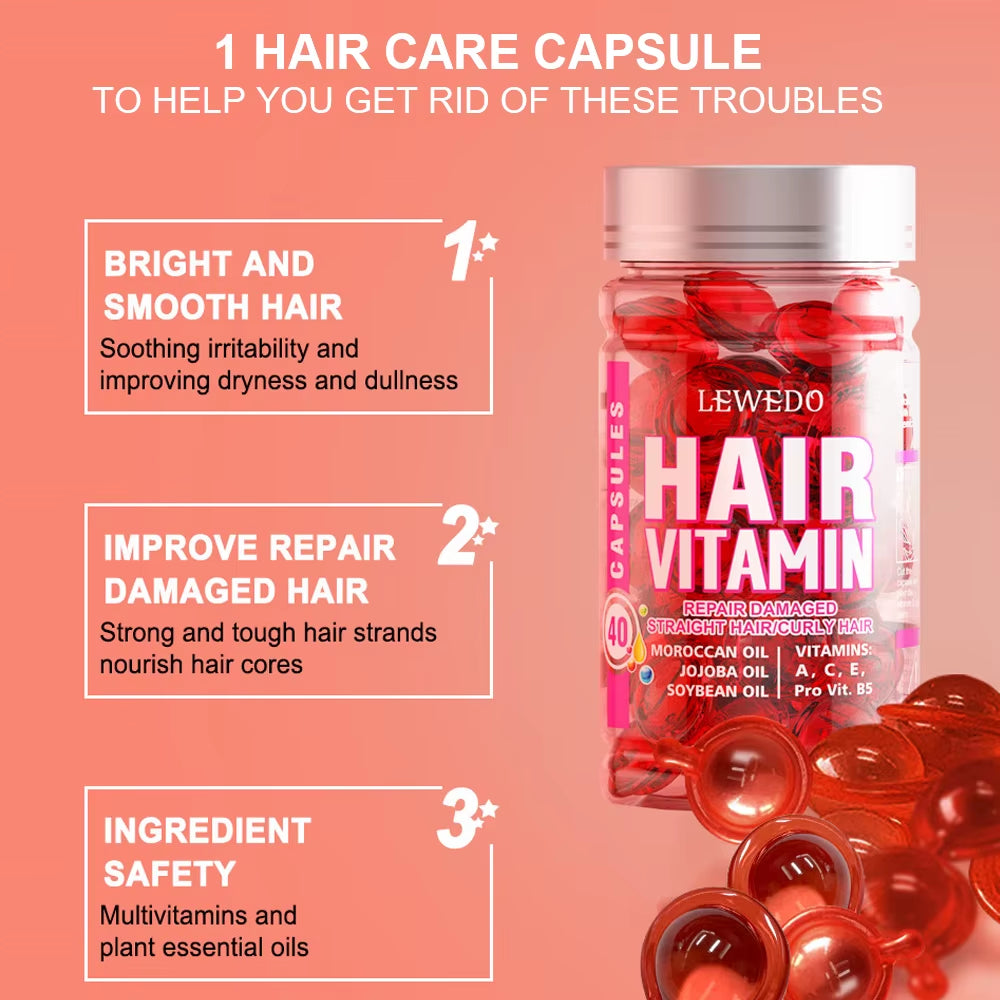 40Pcs Vitamin Hair Care Oil Capsules, Anti-Frizz & Repair