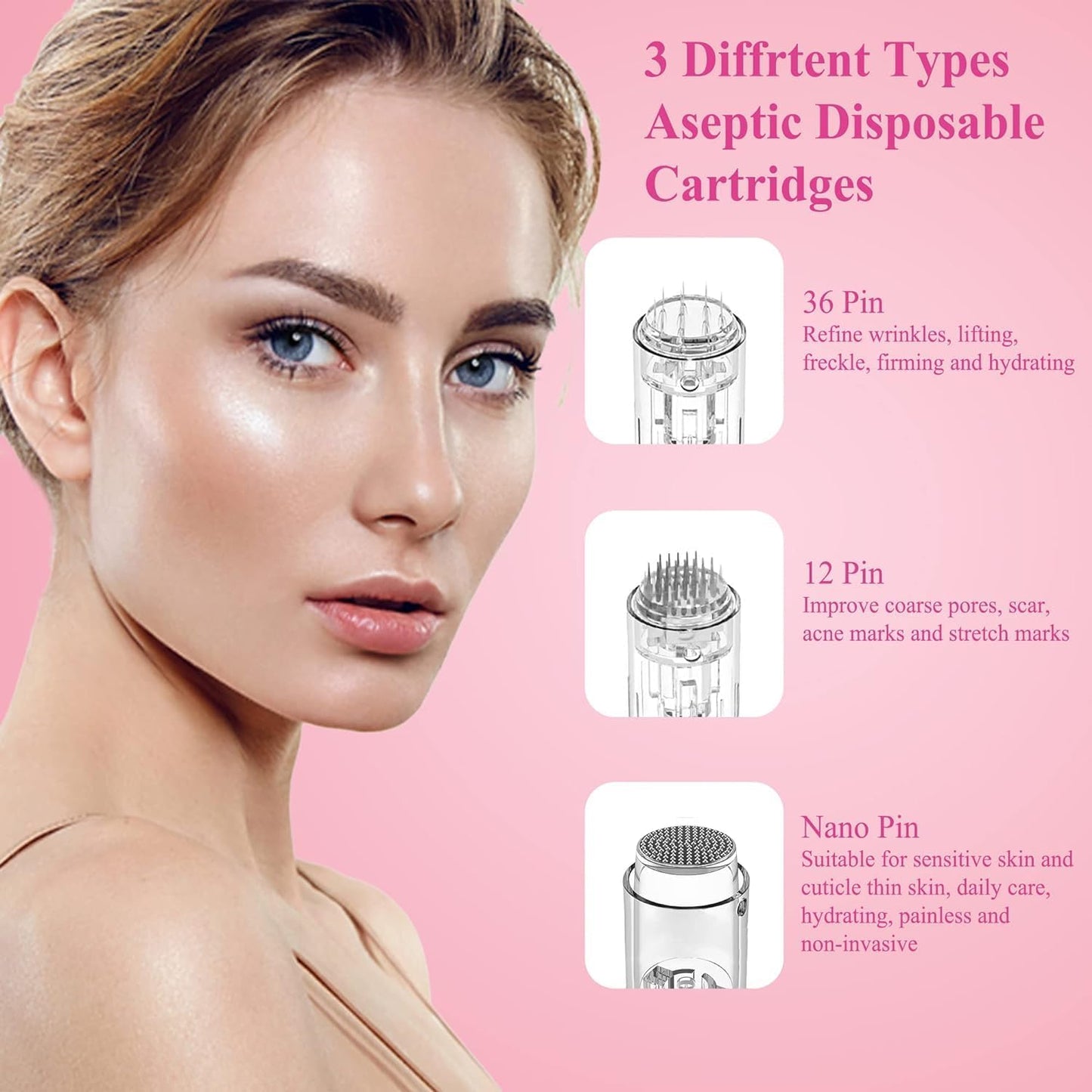 Electric Beauty Pen Kit with 24Pcs Cartridges, Grey