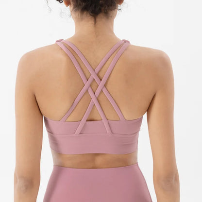 New Cross Back Nylon Yoga Top Women Sports Bra Quick Dry Workout Fitness Bra For Women Gym Running Breathable Underwear 25 Color