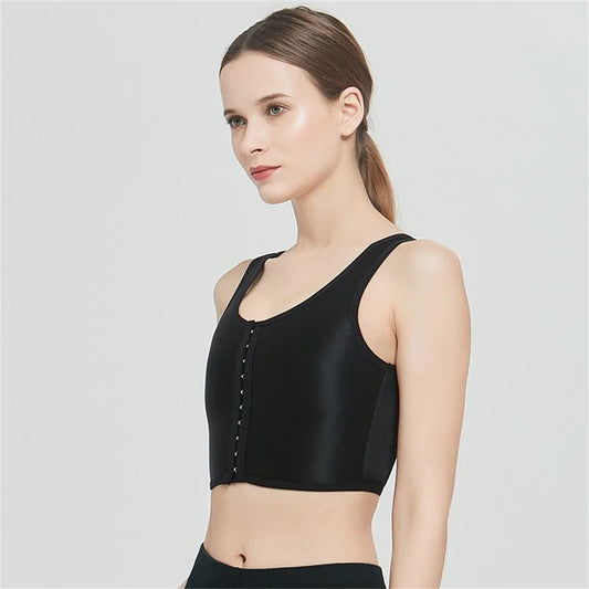 Women Chest Binder Breathable Chest Breast Binder Buckle Short Vest Tops Underwear Tank Tops Wireless Chest Wrap Bandage