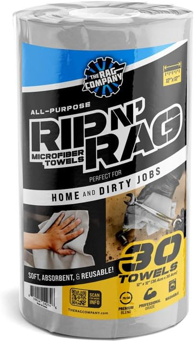 Rip N' Rag Reusable Microfiber Towels - 30 Count Roll, 70/30 Blend, 200GSM for Home, Office & More