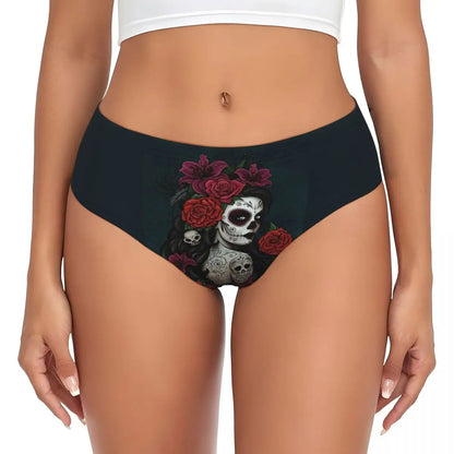 Custom Womens Day Of The Dead Gothic Panties Underwear Female Stretch Mexican Sugar Skull Briefs Underpants