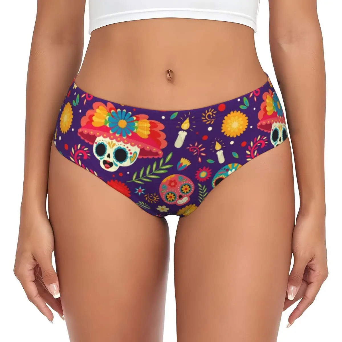 Custom Womens Day Of The Dead Gothic Panties Underwear Female Stretch Mexican Sugar Skull Briefs Underpants
