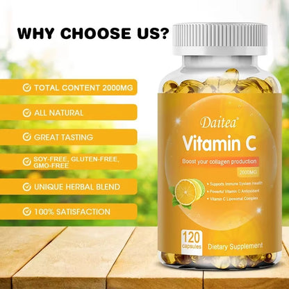 Vitamin C 2000mg, High Absorption, Immune & Collagen Booster