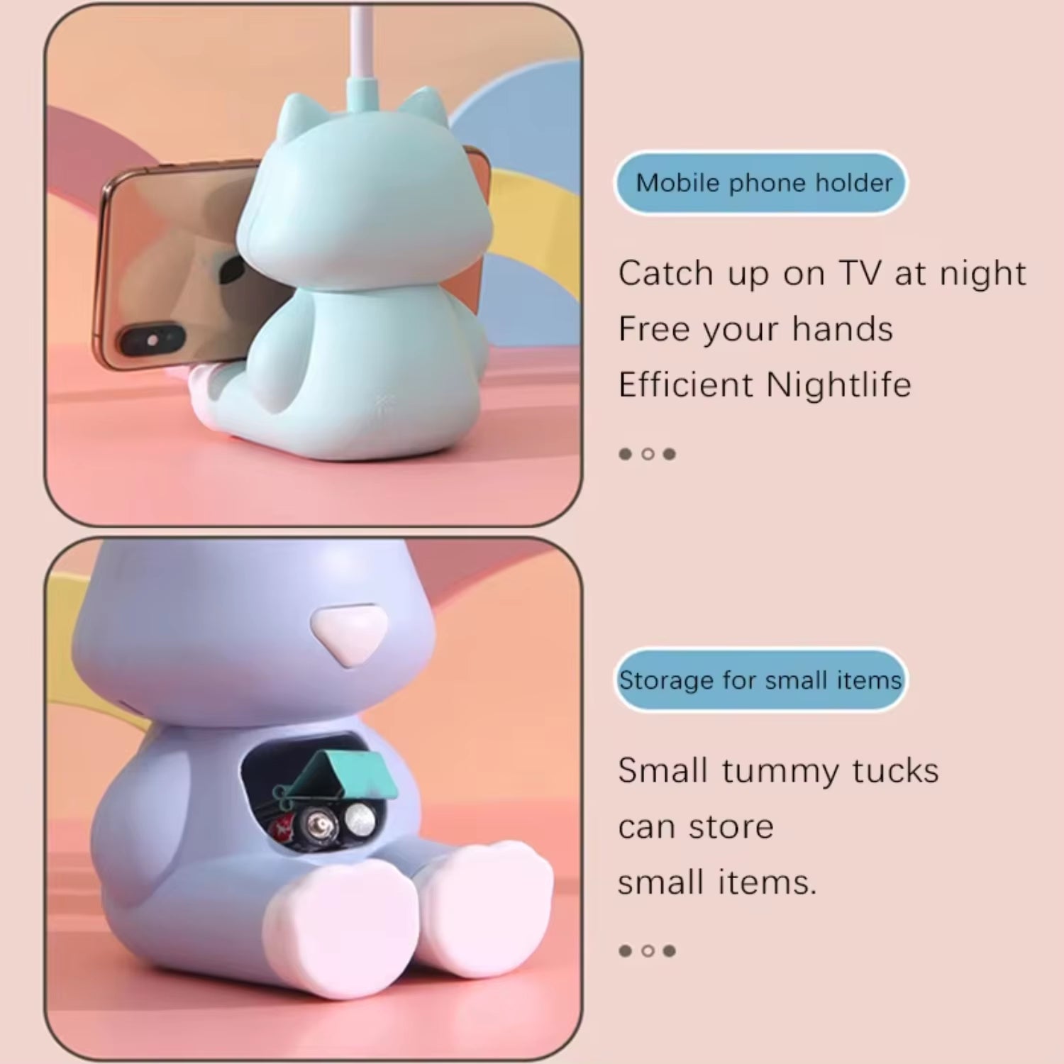 Creative Cat Desk Lamp with Phone Holder & Adjustable Colors