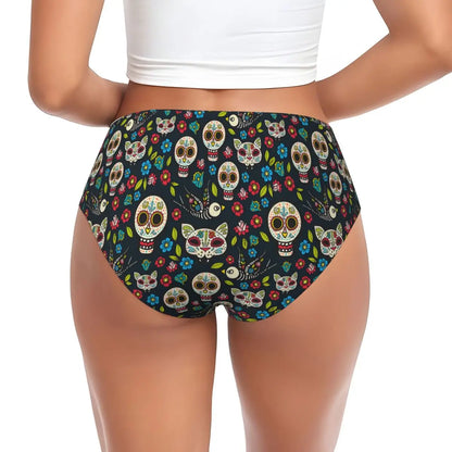 Custom Womens Day Of The Dead Gothic Panties Underwear Female Stretch Mexican Sugar Skull Briefs Underpants