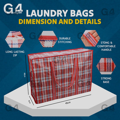 3-Pack Large Heavy Duty Laundry Bags with Zips & Handles