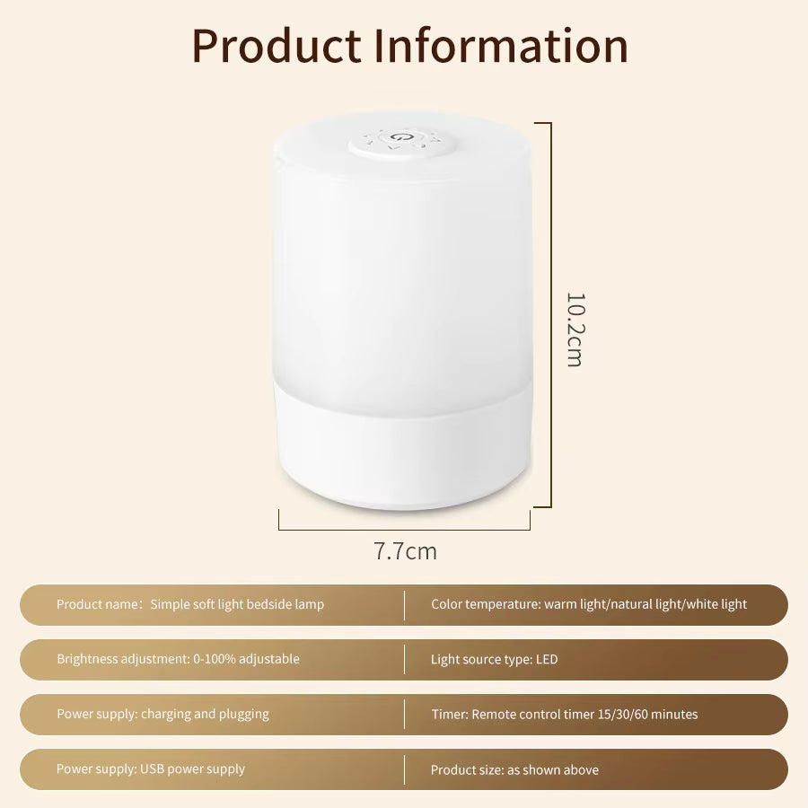 USB LED Touch Night Lamp with Remote, 3 Colors, Rechargeable