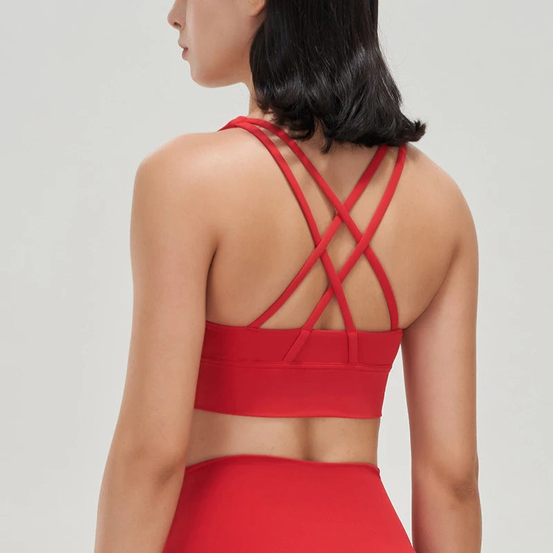 New Cross Back Nylon Yoga Top Women Sports Bra Quick Dry Workout Fitness Bra For Women Gym Running Breathable Underwear 25 Color