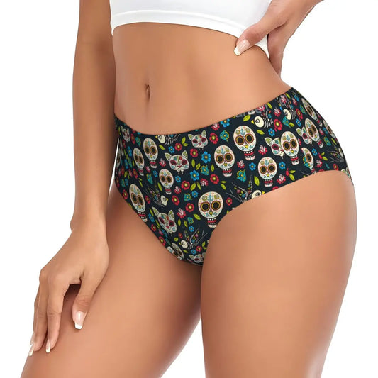Custom Womens Day Of The Dead Gothic Panties Underwear Female Stretch Mexican Sugar Skull Briefs Underpants