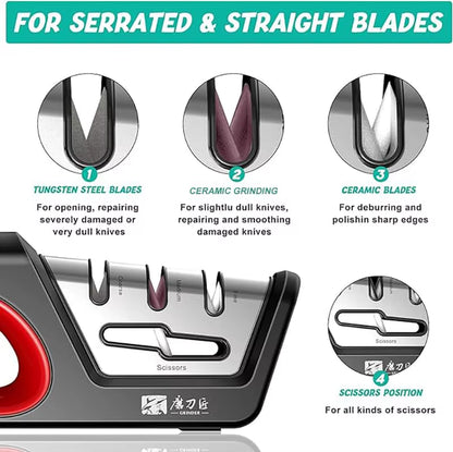 4-in-1 Kitchen Sharpener for Knives & Scissors - Diamond Steel