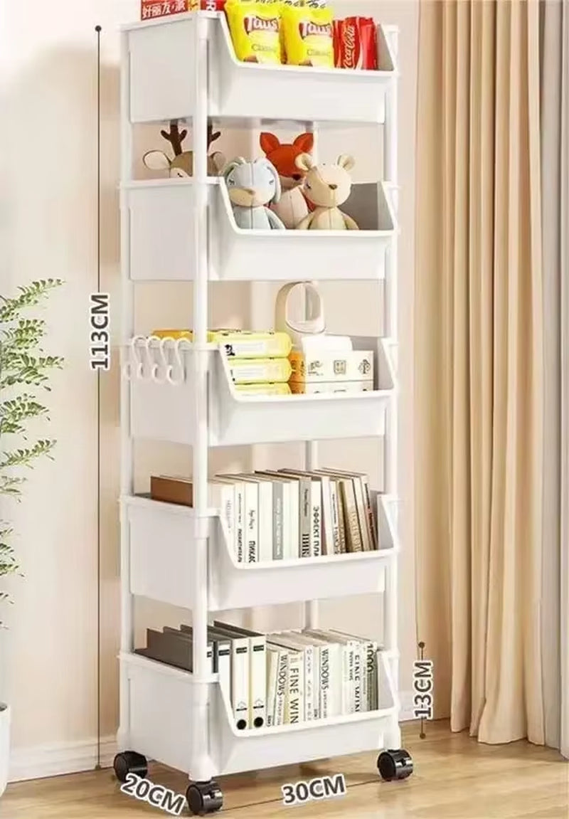 "Trolley Bookshelf & Narrow Storage Rack for Kitchen & Bathroom"