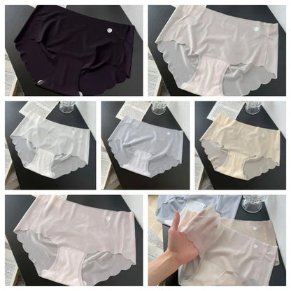 Breathable Solid Color Ice Silk Panties Ultra Thin Soft Middle Waist Briefs Cotton Crotch Underwear Seamless Lingerie Daily