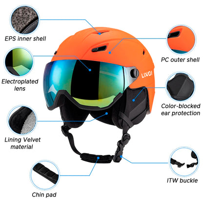 LIXADA Integrated Ski Helmet for Men & Women – Snowboard Helmet with Removable Visor & Goggles
