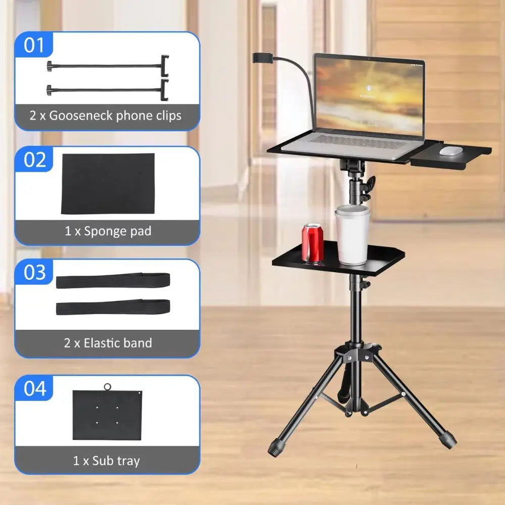 Adjustable Projector Tripod Stand for Laptop, Mic & Desk