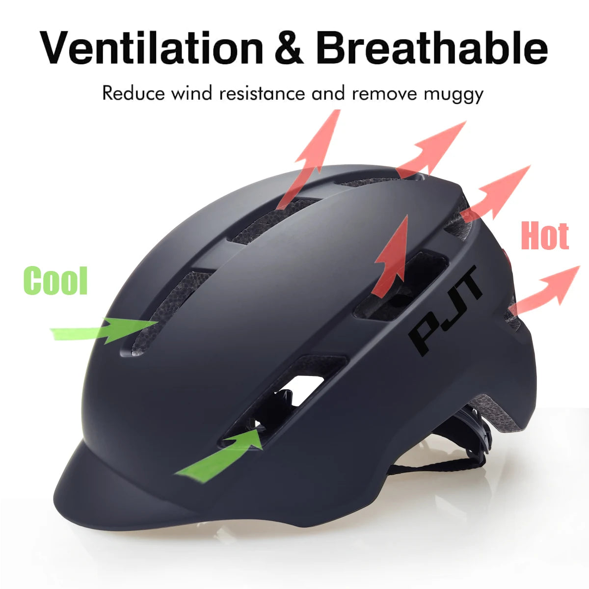 PJT Cycling Helmet with USB Rechargeable Tail Light – In-Mold Mountain & Road Bicycle Helmet for Men