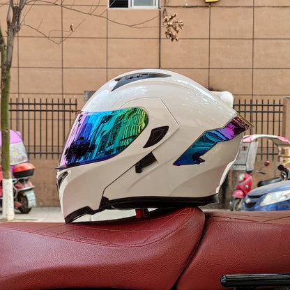 Flip-Up Motorcycle Helmet – DOT-Approved Full-Face Dual-Lens Helmet for Safety & Comfort