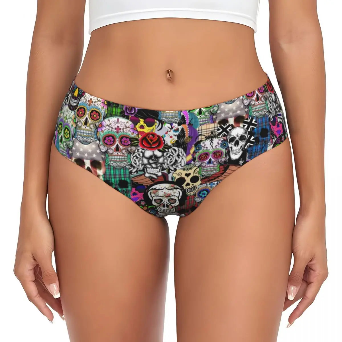 Custom Womens Day Of The Dead Gothic Panties Underwear Female Stretch Mexican Sugar Skull Briefs Underpants