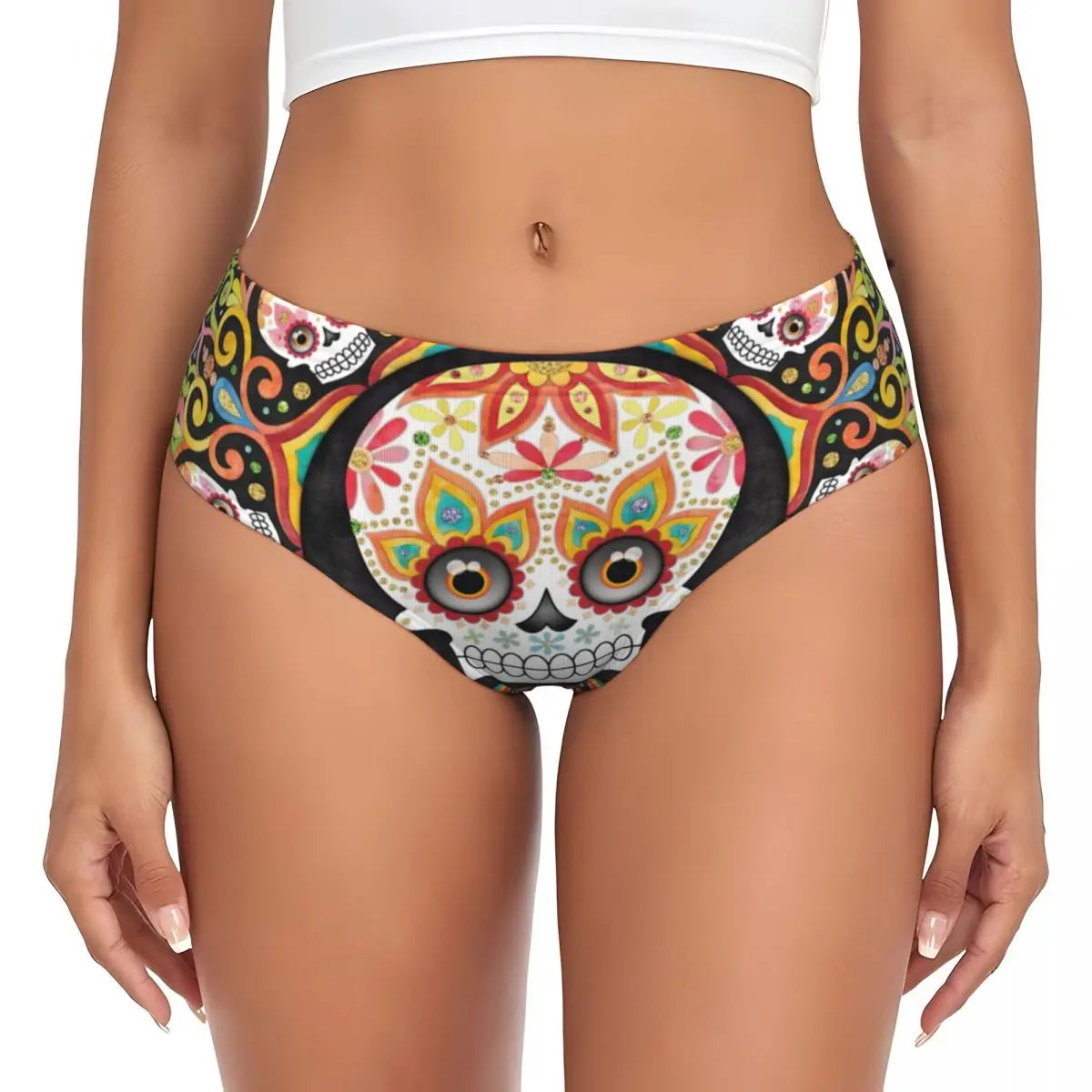 Custom Womens Day Of The Dead Gothic Panties Underwear Female Stretch Mexican Sugar Skull Briefs Underpants