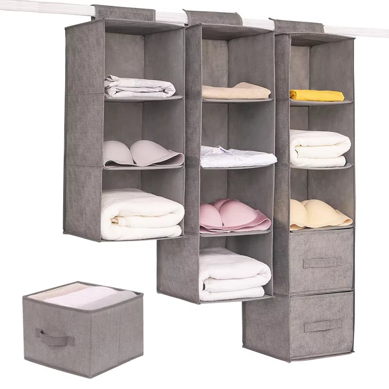 "Collapsible Wardrobe Hanging Storage Bag with Shelves"