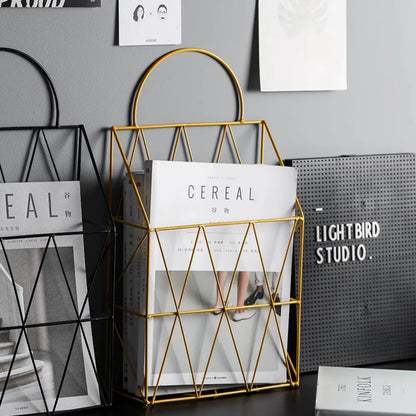 "Nordic Metal Wall-Mounted Magazine & Newspaper Display Rack"