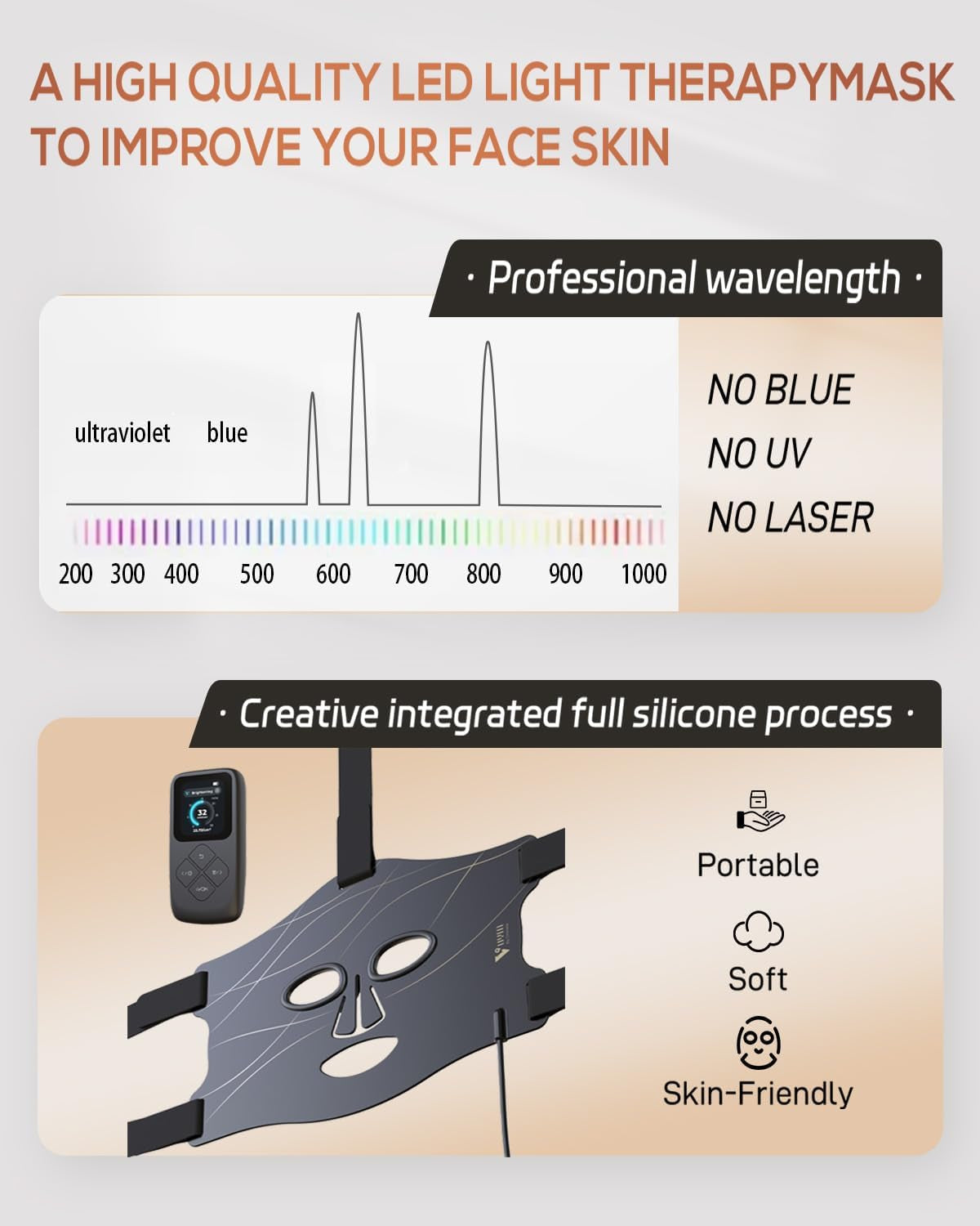 Red Light Therapy Mask with 292 LEDs & LCD Controller for At-Home Skincare