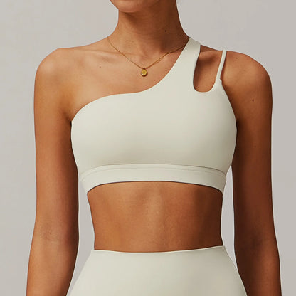 Oblique Shoulder Yoga Bra Women's Beautiful Back Gym Sports Underwear Hollow out Back Running Fitness Vest Push Up Workout Top