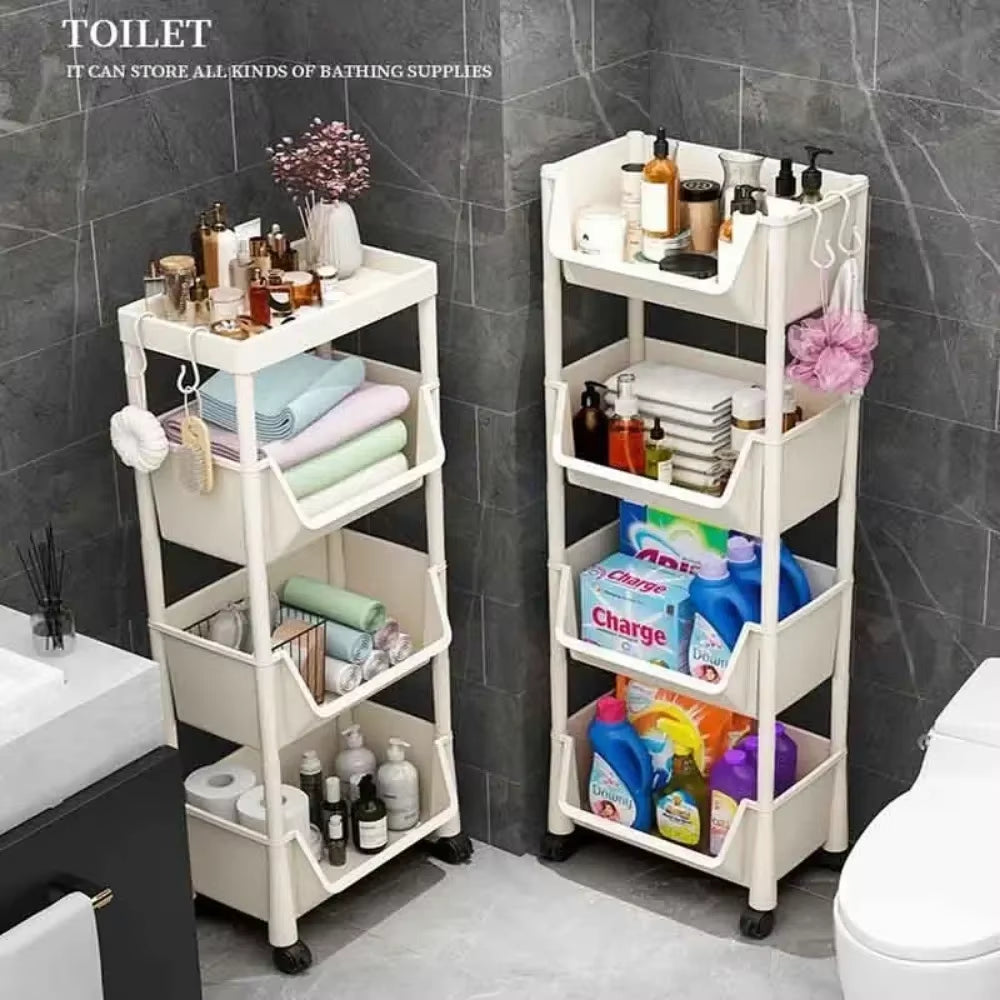"Trolley Bookshelf & Narrow Storage Rack for Kitchen & Bathroom"