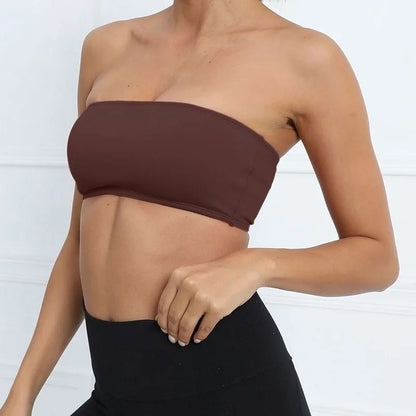 Strapless Sports Bra Women Padded Tube Tops Breathable Wrapped Chest Underwear Yoga Bra