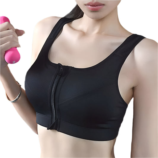Women's High-Support Sports Bra – Front Zipper Push-Up Gym & Yoga Bra with Adjustable Straps