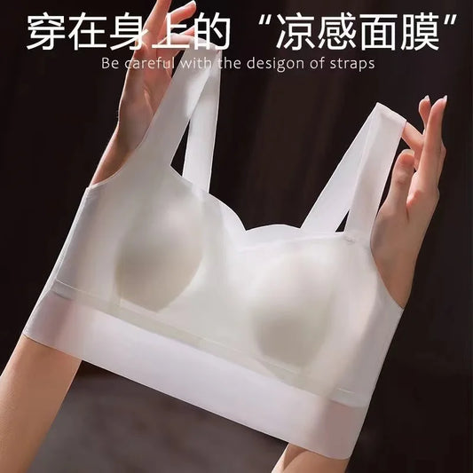 Summer ultra-thin no-mark underwear women's large breasts show small side breast strapless anti-go bra ice silk sling vest