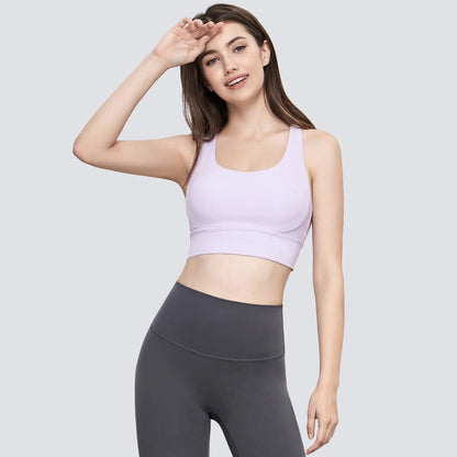 New Cross Back Nylon Yoga Top Women Sports Bra Quick Dry Workout Fitness Bra For Women Gym Running Breathable Underwear 25 Color
