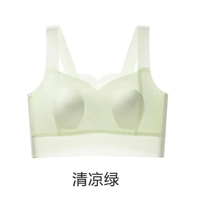 Summer ultra-thin no-mark underwear women's large breasts show small side breast strapless anti-go bra ice silk sling vest
