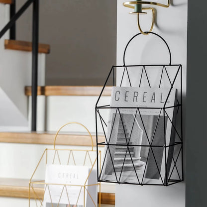"Nordic Metal Wall-Mounted Magazine & Newspaper Display Rack"