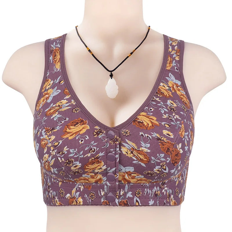 Thin Confortable Bra For Women Wire Free Bras Cotton Front Closure Underwear Female Everyday Lingerie Colorful Floral