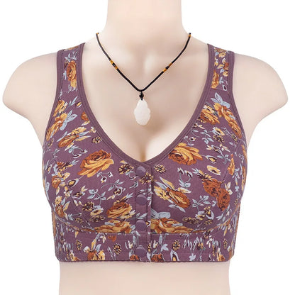 Thin Confortable Bra For Women Wire Free Bras Cotton Front Closure Underwear Female Everyday Lingerie Colorful Floral
