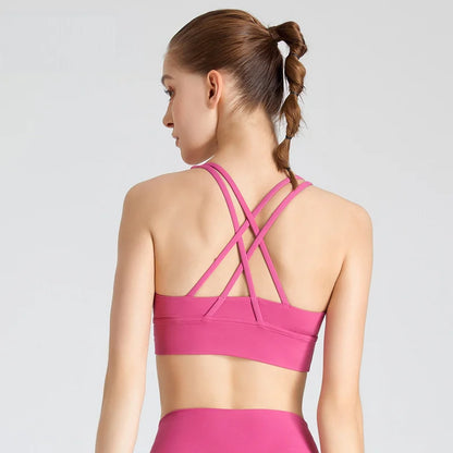 New Cross Back Nylon Yoga Top Women Sports Bra Quick Dry Workout Fitness Bra For Women Gym Running Breathable Underwear 25 Color