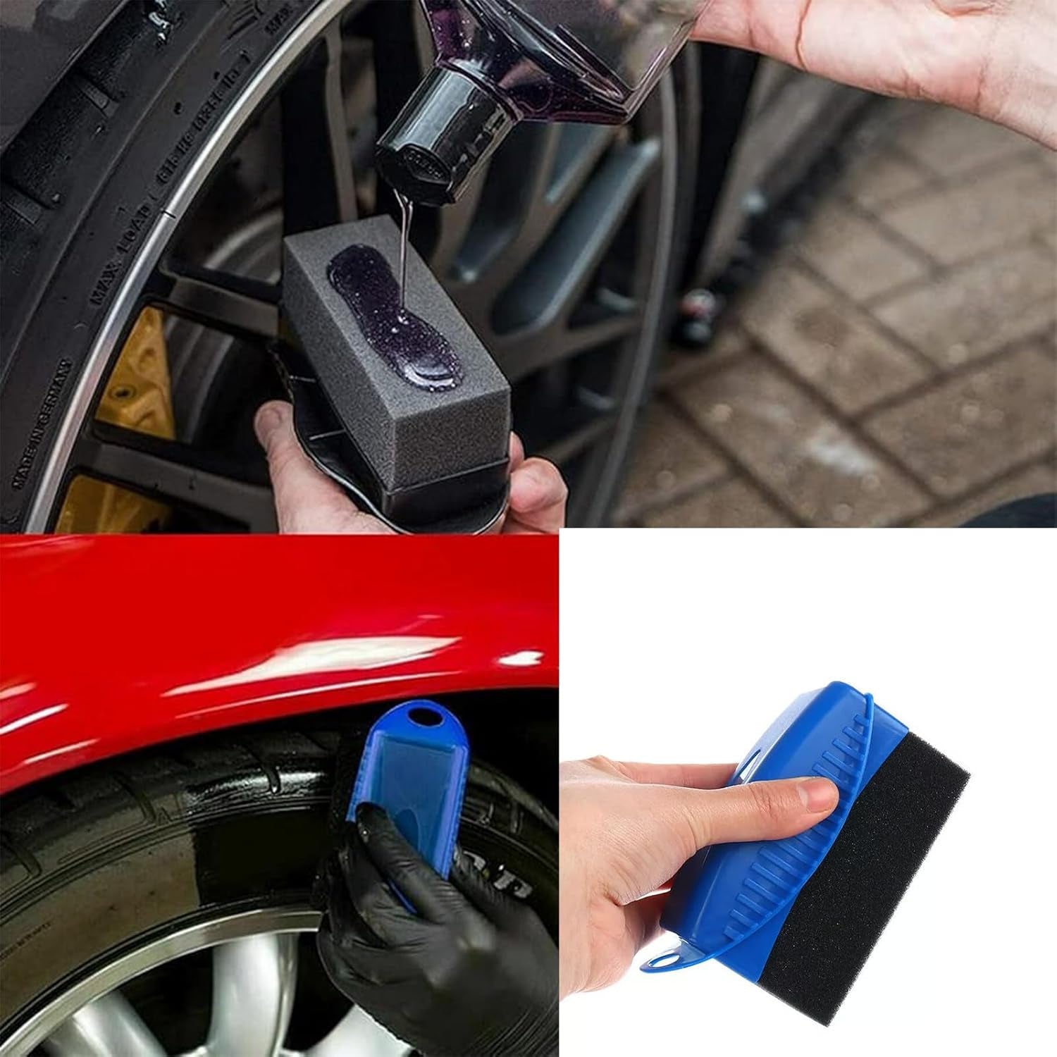Tire Shine Applicator Kit - Reusable Sponge Pad, Brush, Towel, & Lid for Car Detailing