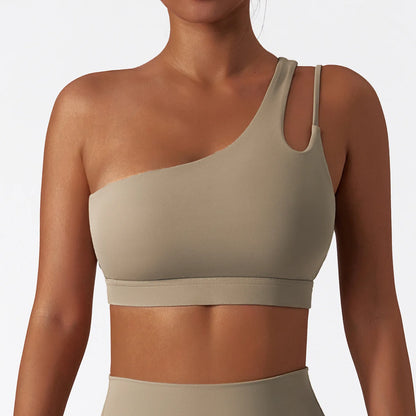 Oblique Shoulder Yoga Bra Women's Beautiful Back Gym Sports Underwear Hollow out Back Running Fitness Vest Push Up Workout Top