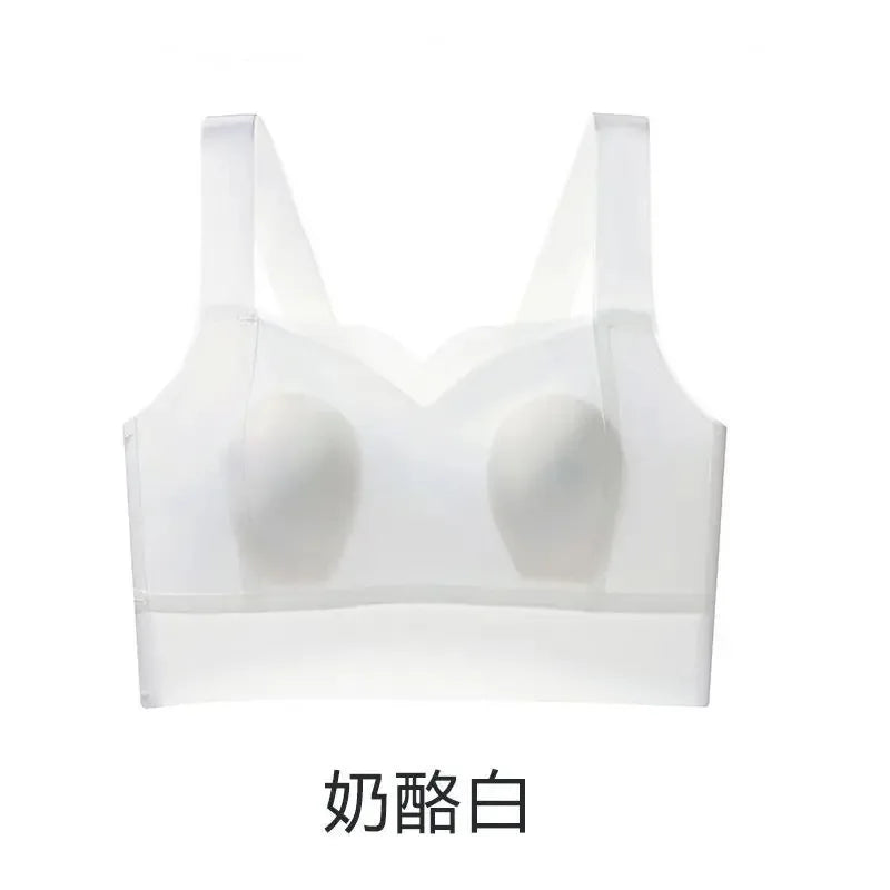 Summer ultra-thin no-mark underwear women's large breasts show small side breast strapless anti-go bra ice silk sling vest