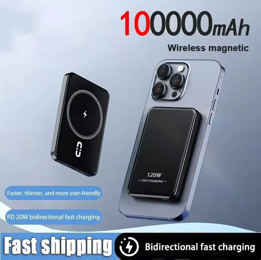 100000mAh MagSafe Power Bank, Wireless Fast Charging for iPhone
