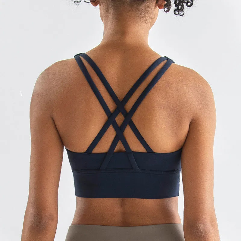 New Cross Back Nylon Yoga Top Women Sports Bra Quick Dry Workout Fitness Bra For Women Gym Running Breathable Underwear 25 Color