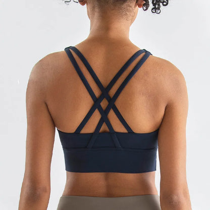New Cross Back Nylon Yoga Top Women Sports Bra Quick Dry Workout Fitness Bra For Women Gym Running Breathable Underwear 25 Color