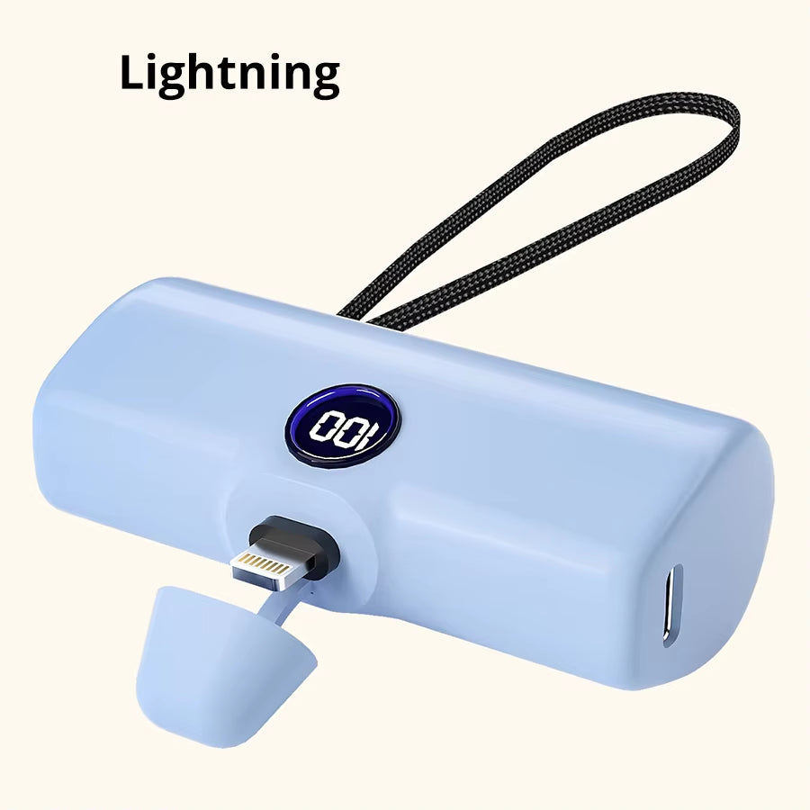Portable Fast Charger with Built-In Cable for iPhone/Samsung