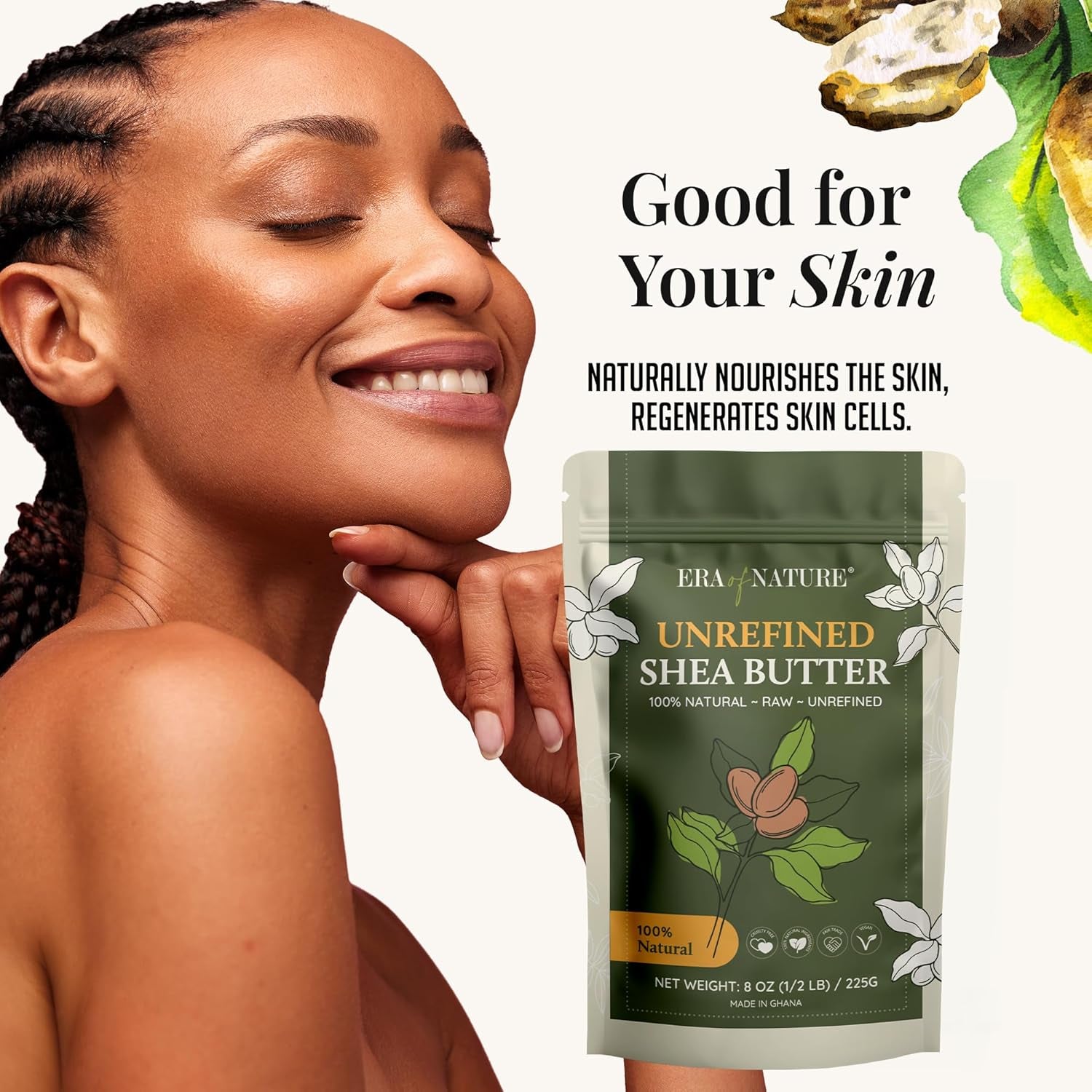 Organic Raw African Ivory Shea Butter - 8oz, Anti-Aging