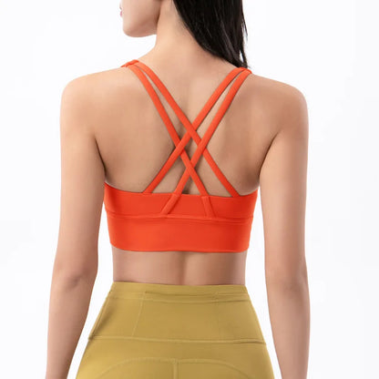 New Cross Back Nylon Yoga Top Women Sports Bra Quick Dry Workout Fitness Bra For Women Gym Running Breathable Underwear 25 Color