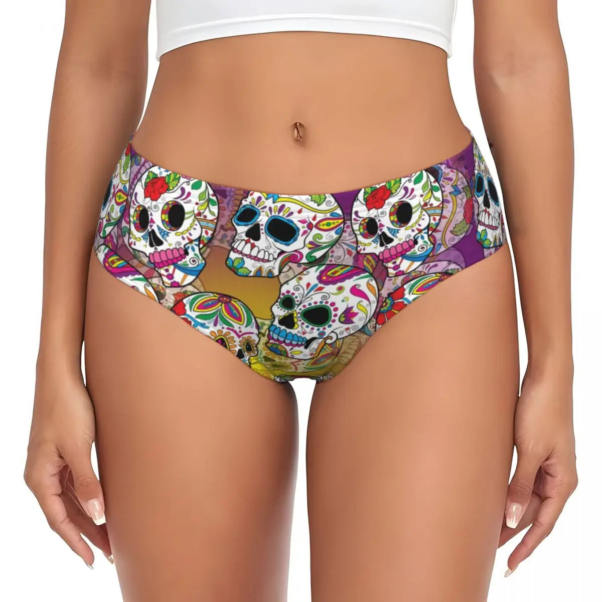 Custom Womens Day Of The Dead Gothic Panties Underwear Female Stretch Mexican Sugar Skull Briefs Underpants