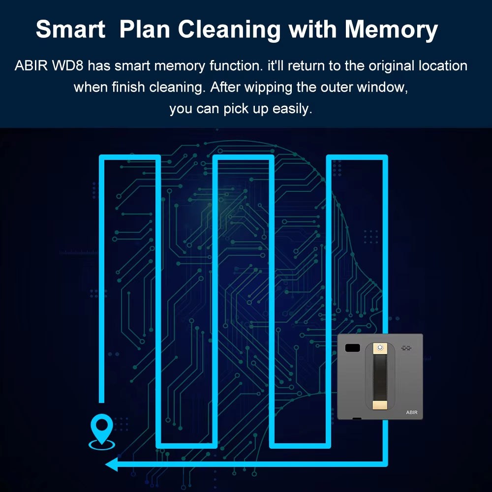 Robot Window Cleaner  Wd8,Dual Water Spray,Smart Memory,High Vacuum Suction, Laser Sensor, Home Wall Glass Cleaning Robot