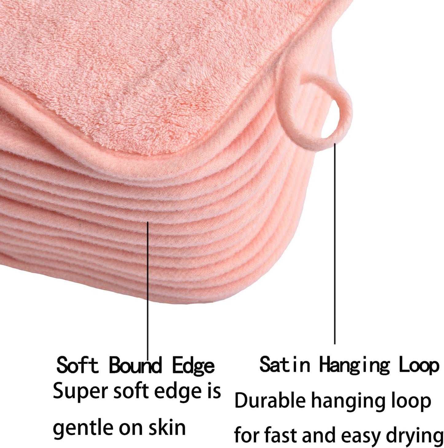 Reusable Microfiber Makeup Remover Pads - Soft Facial Cleansing Cloths for Face, Eyes, and Lips - 12 Pack (Coral)