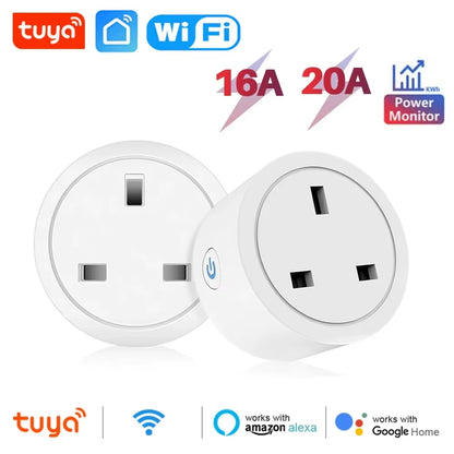 20A TUYA UK Smart Plug WiFi, Power Monitor, Alexa/Google